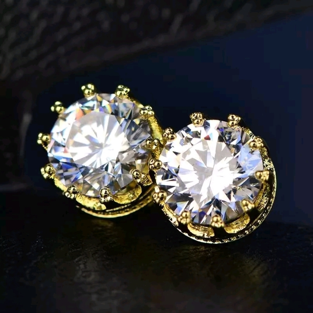 Gold Tone Crystal Crown Stud Earrings